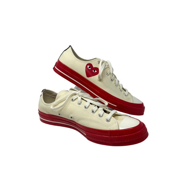 Converse Chuck 70 CDG Low Top Shoe Skate Women Sneakers Canvas Beige Red A01796C - Picture 6 of 10